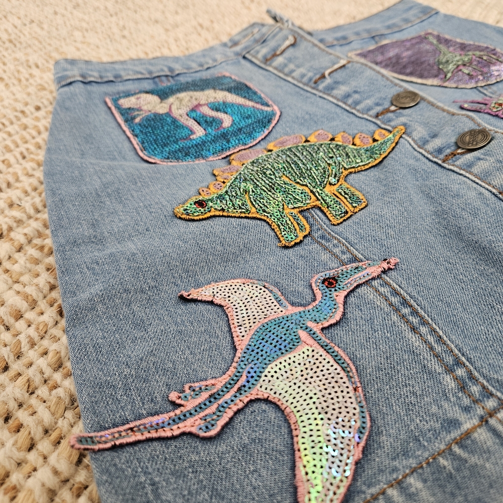 Denim Skirt with Dinosaur Patches - Picture 4 of 5